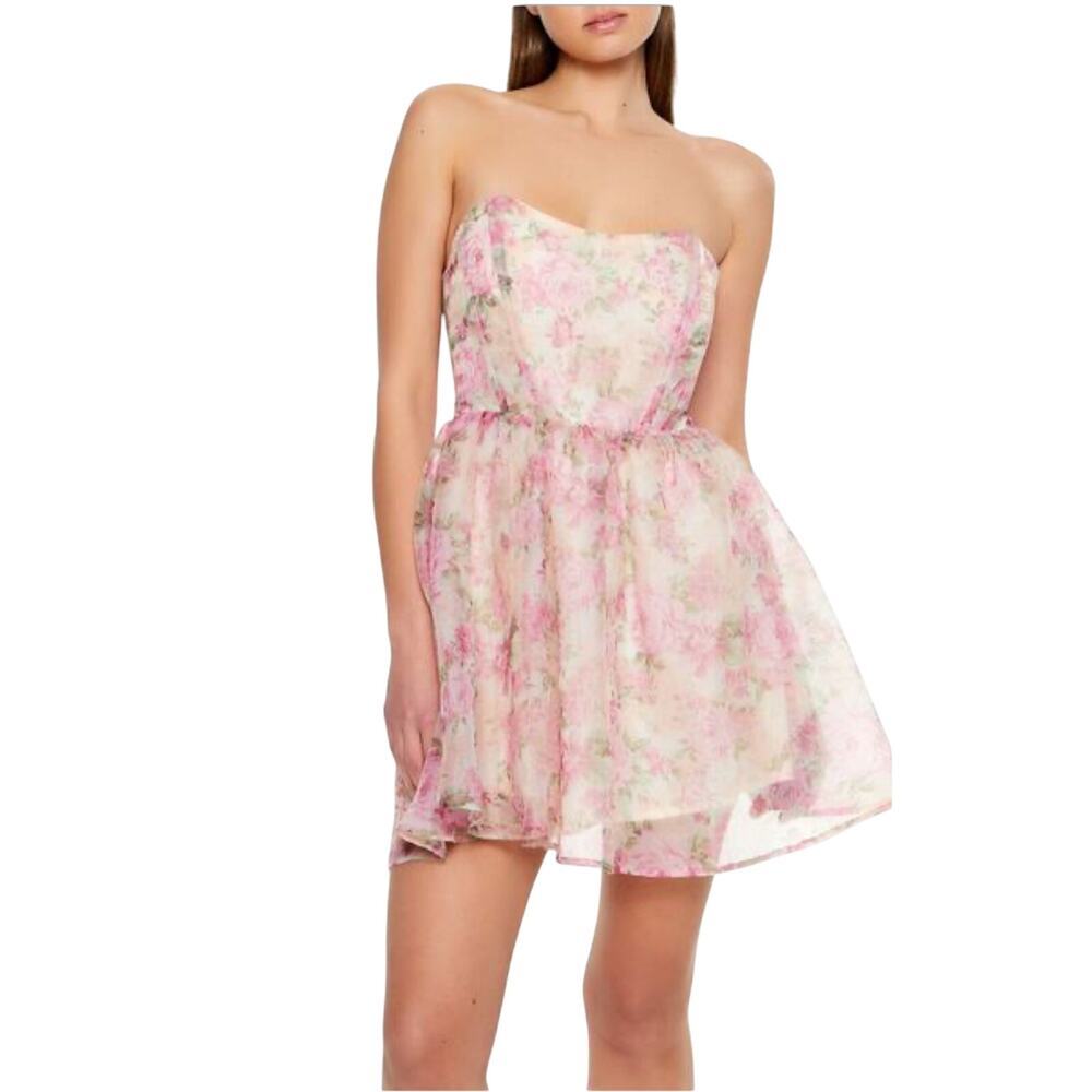 Forever 21 Strapless Floral Mini Dress Medium | Cream Pink | NWT‎